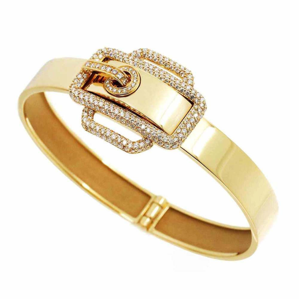HERMES Suntulle Diamond 1.59ct Bracelet 16cm K18 YG Yellow Gold 750 Bangle - Picture 3 of 9